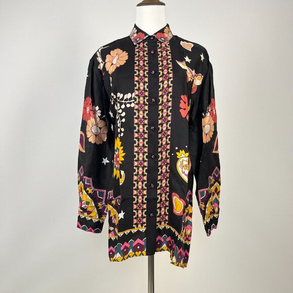 NWT Johnny Was Rosalynda Silk blend Floral Button-Up Blouse Shirt Multicolor XS - Picture 2 of 13